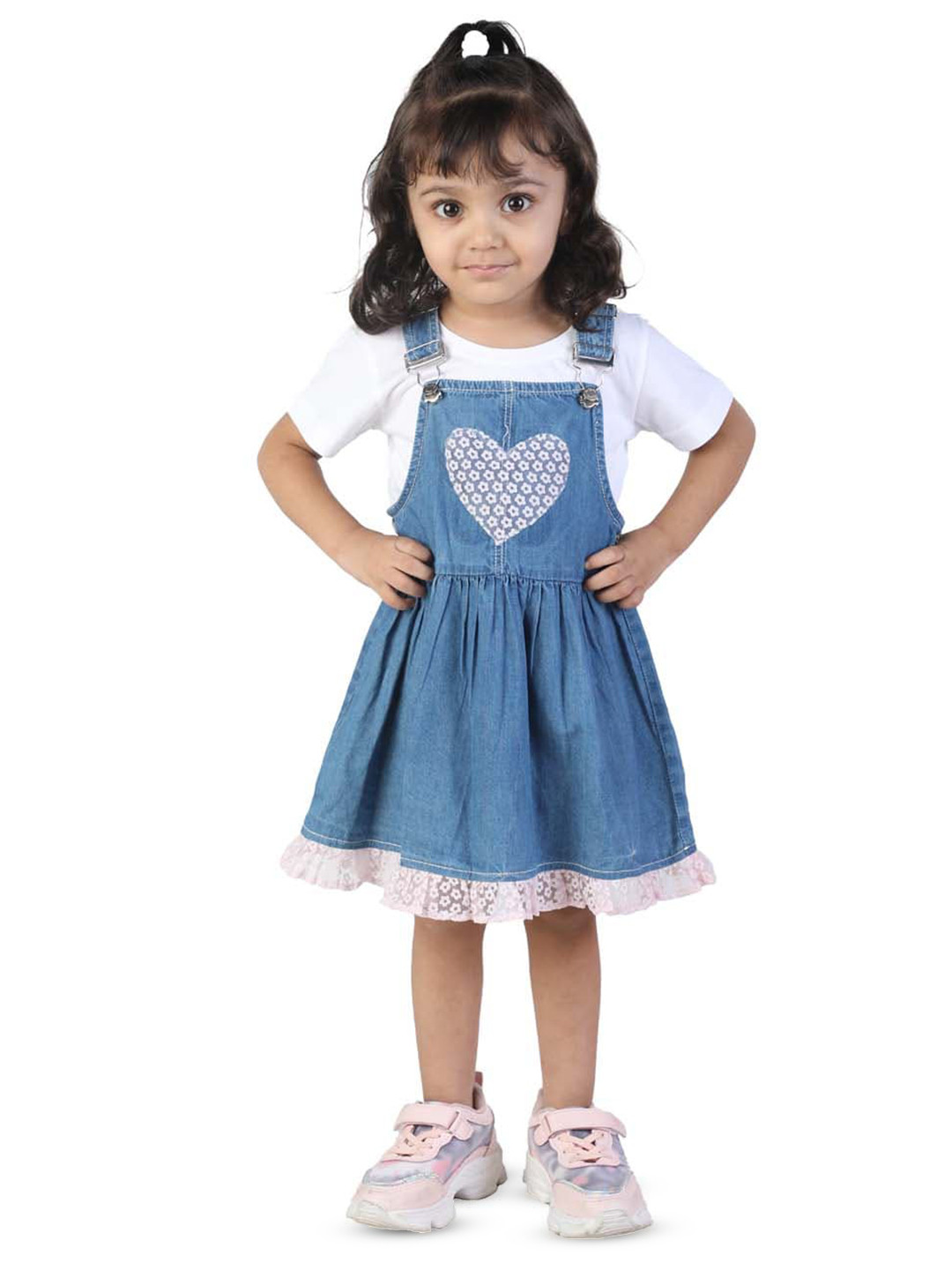 Budding Bees Girls Printed Denim Pinafore Dress