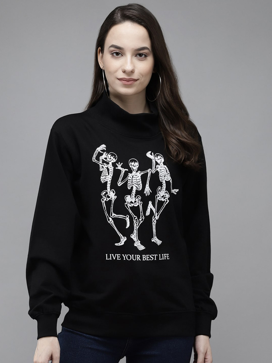The Dry State Black Graphic Printed Round Neck Pullover Sweatshirt