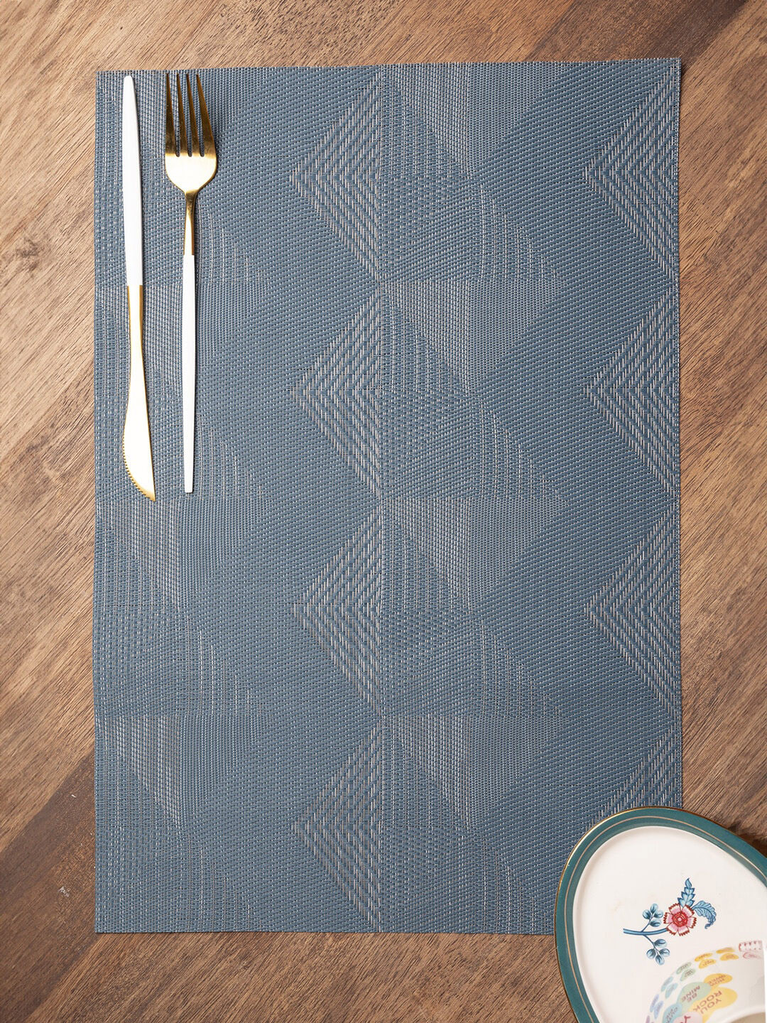 MARKET99 4 Pcs Blue Triangle Pattern Table Runners