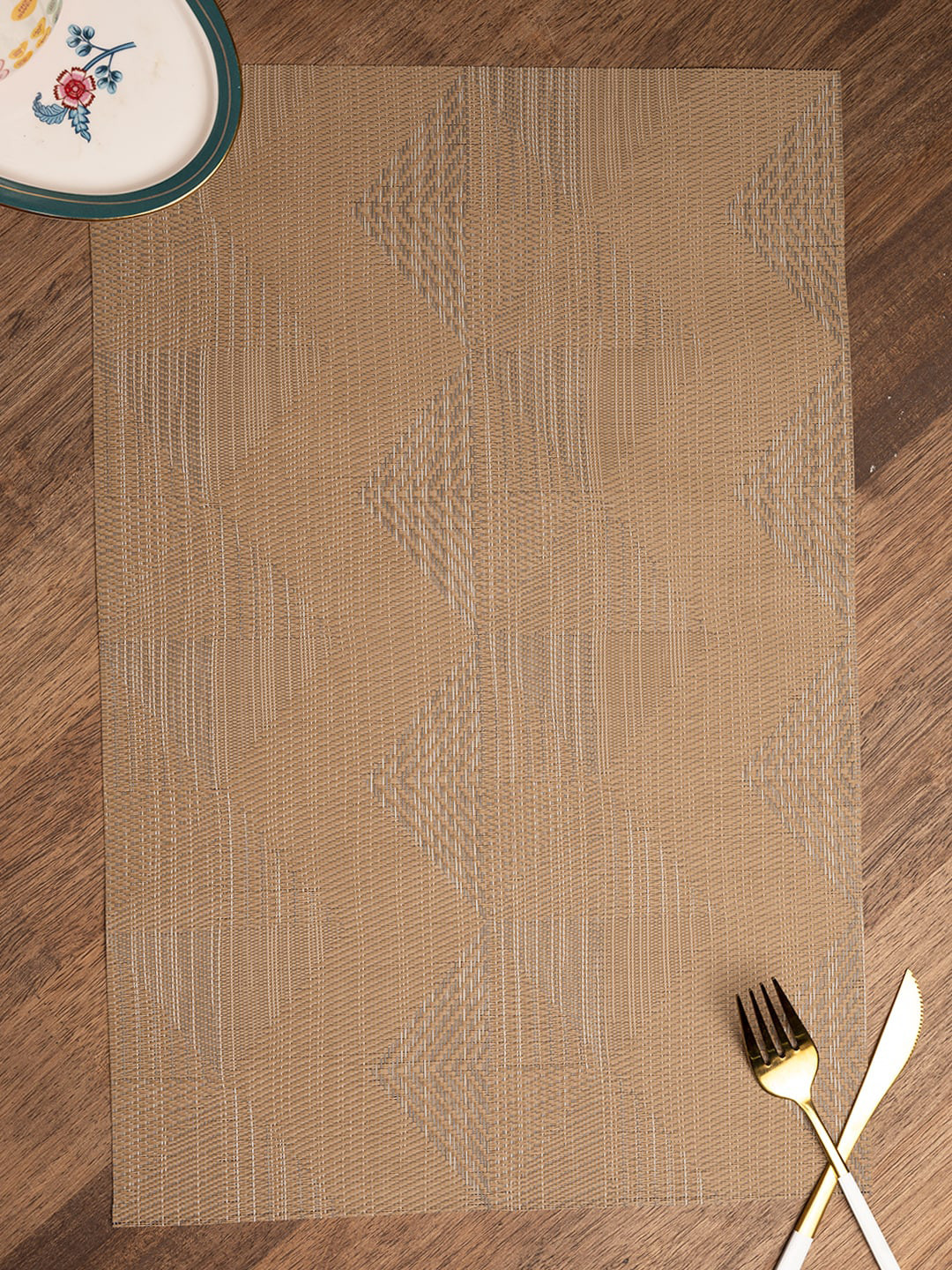 MARKET99 Brown Printed 4 Pieces Rectangle Table Placemats
