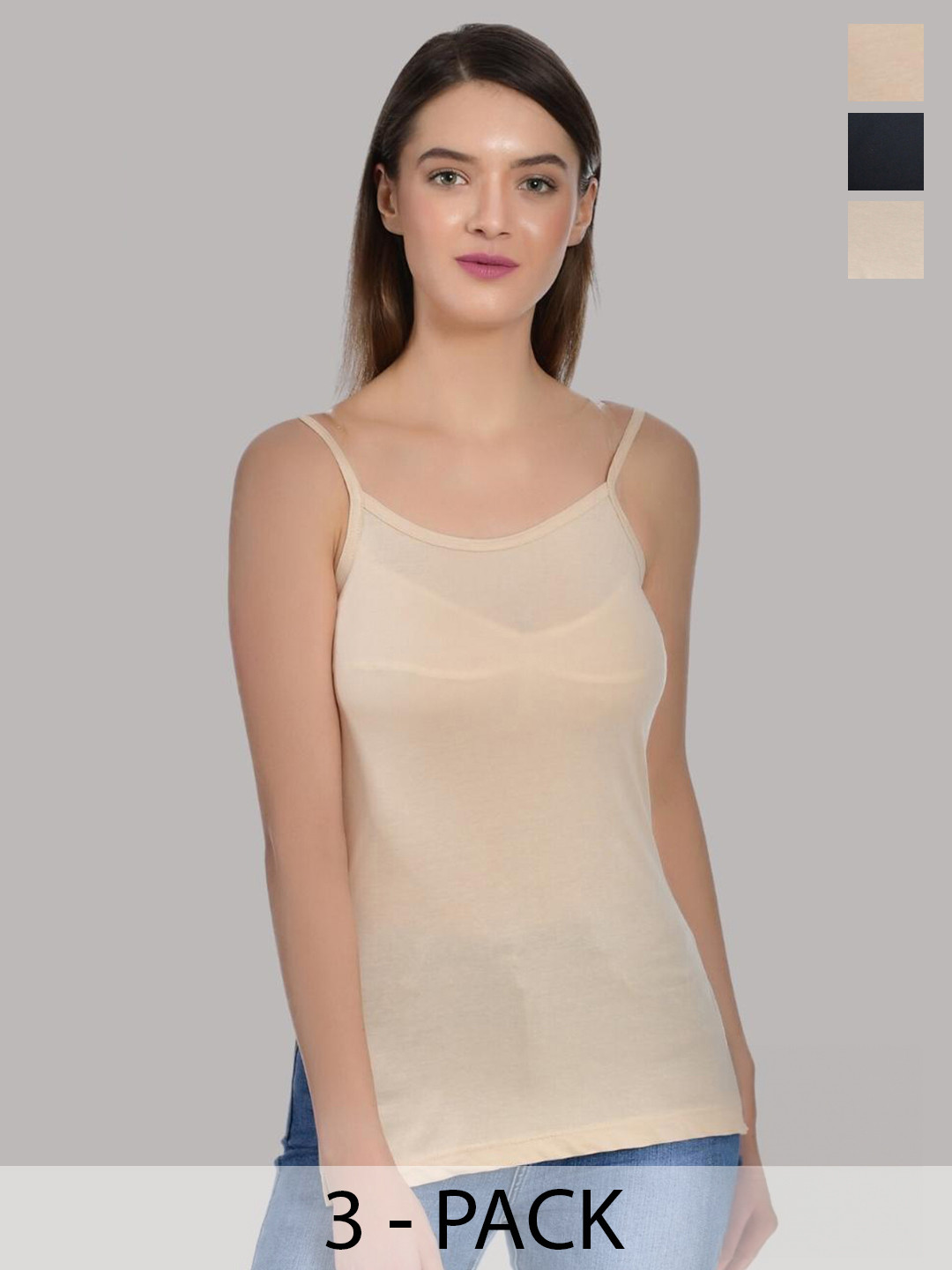 Aimly Pack Of 3 Shoulder Strap Cotton Camisoles