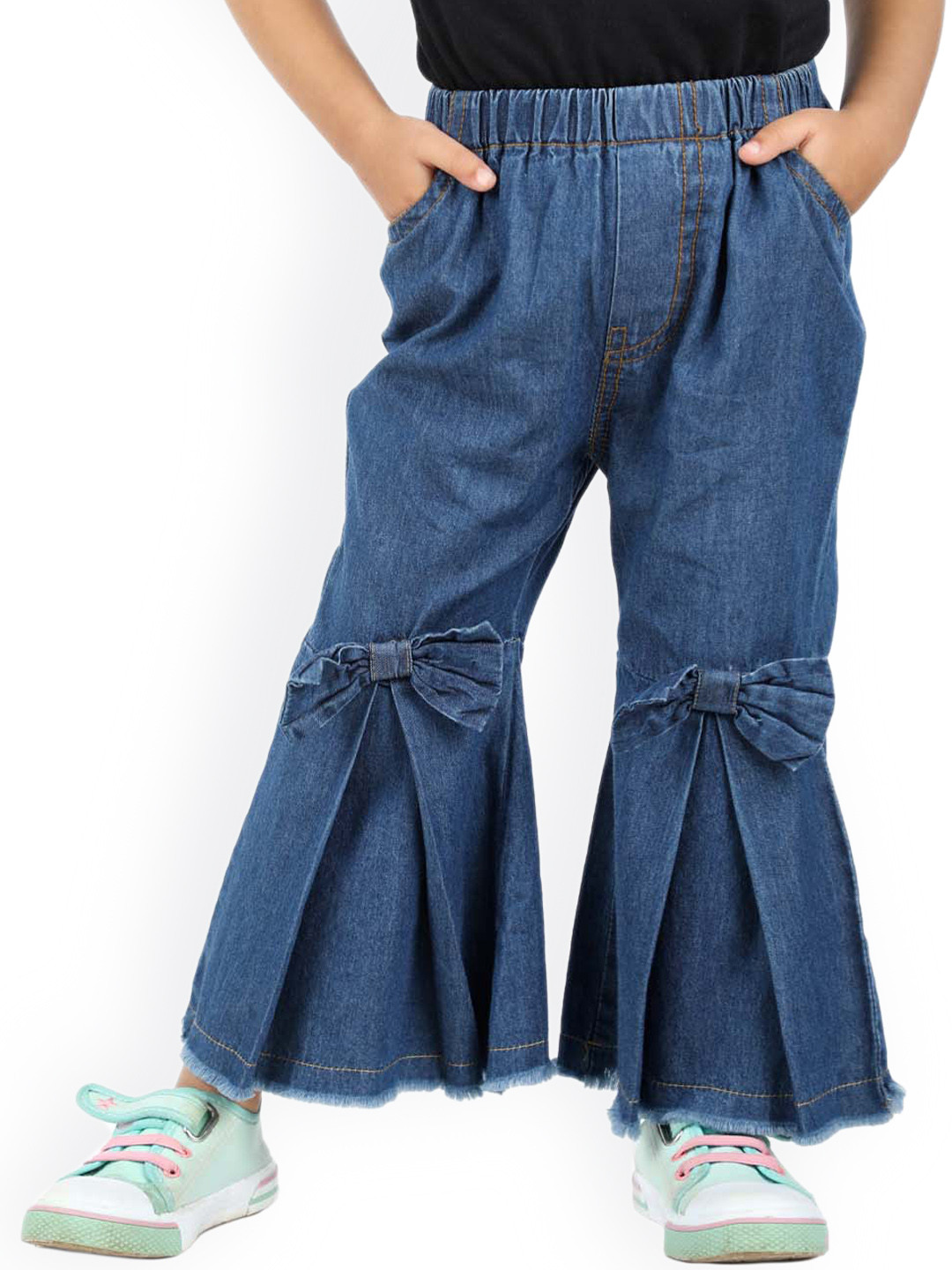 Budding Bees Girls Blue Low Distress Stretchable Jeans