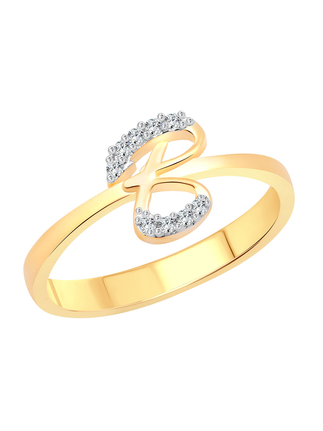 Vighnaharta Gold-Plated CZ Studded Alphabet B Finger Ring