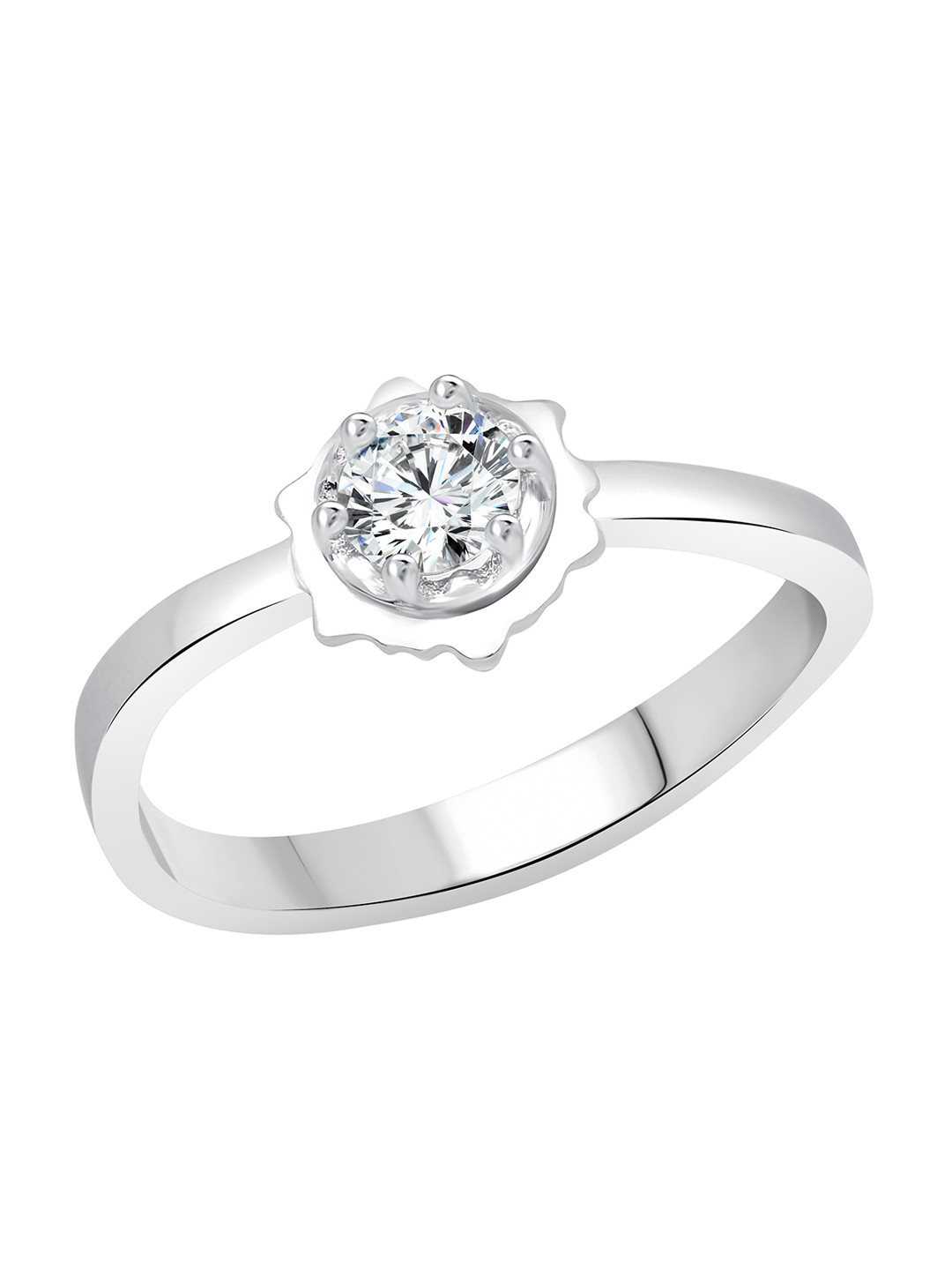 Vighnaharta Rhodium-Plated CZ Studded Designer Solitaire Finger Ring
