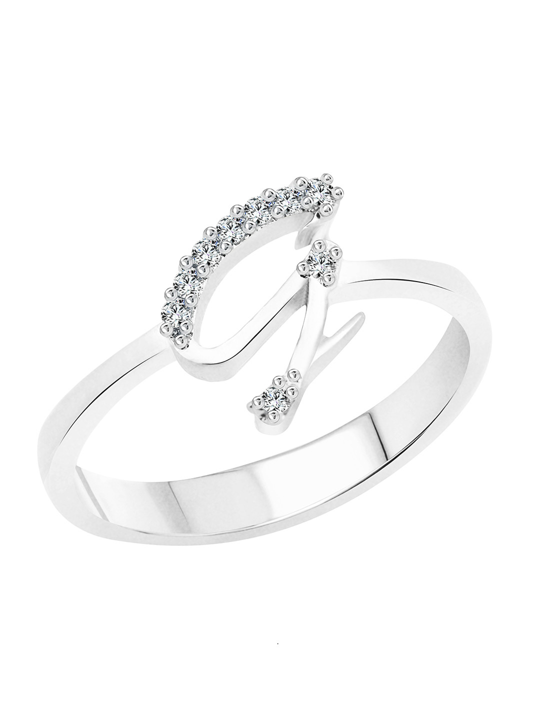 Vighnaharta Rhodium-Plated CZ Studded Alphabet G Finger Ring