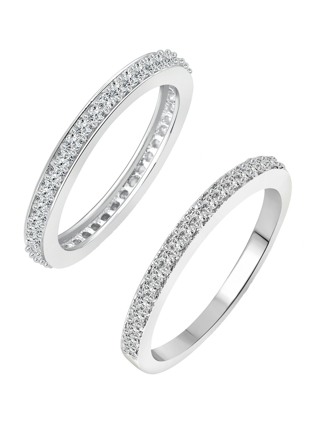 Vighnaharta Rhodium-Plated CZ Studded Half Round & Full Round Finger Ring