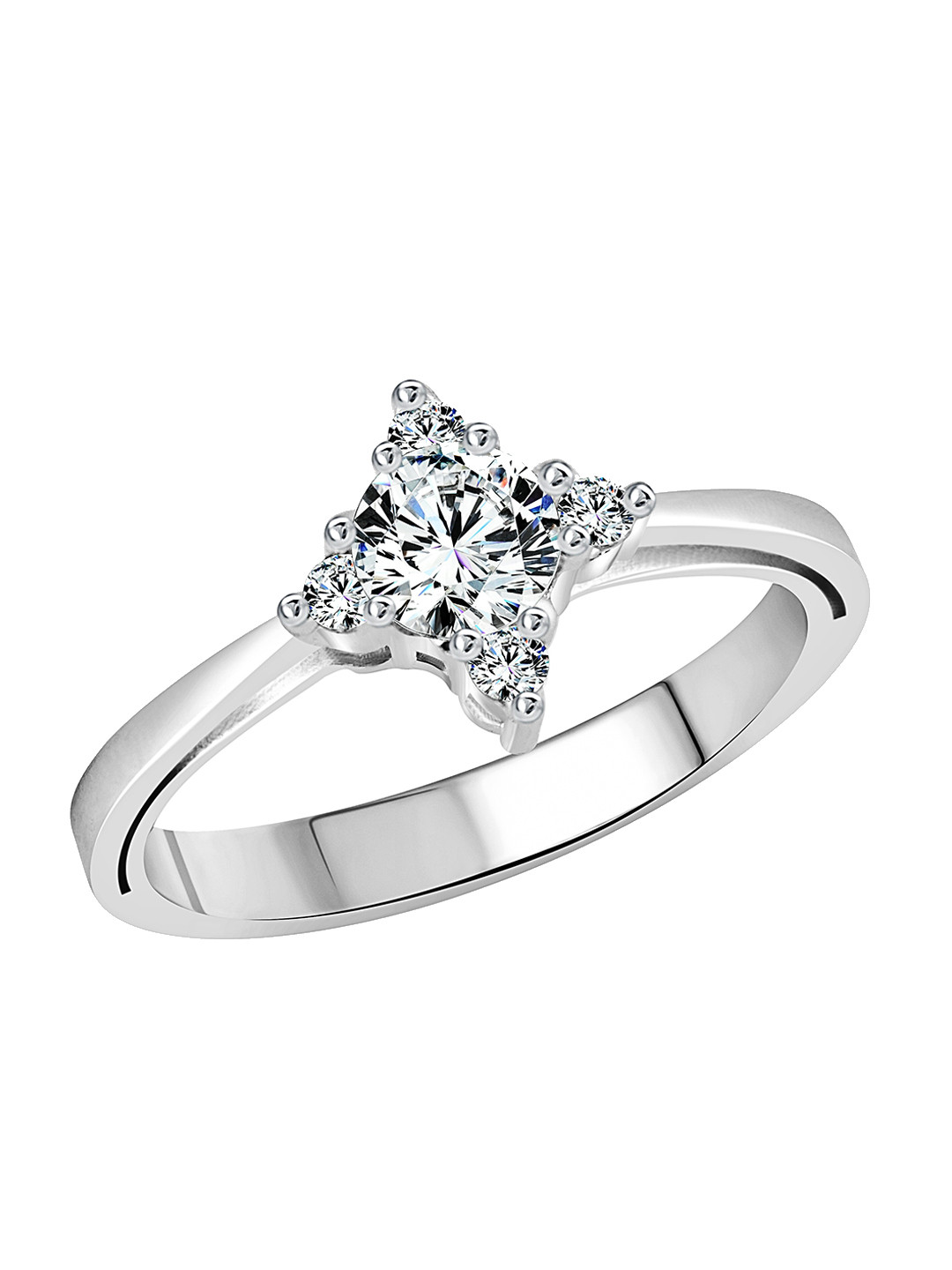 Vighnaharta Rhodium-Plated CZ Studded Brilliant Solitaire Finger Ring
