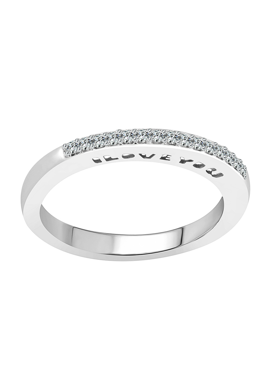 Vighnaharta Rhodium Plated CZ Studded I Love U Finger Ring