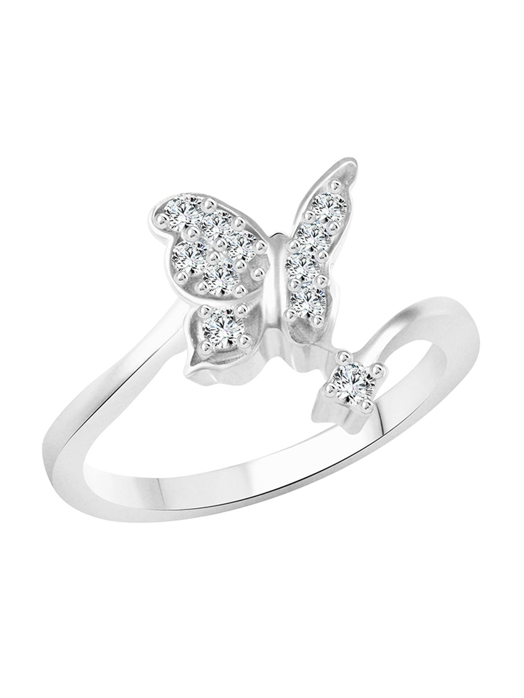 Vighnaharta Rhodium-Plated CZ Studded Cute Butterfly Finger Ring