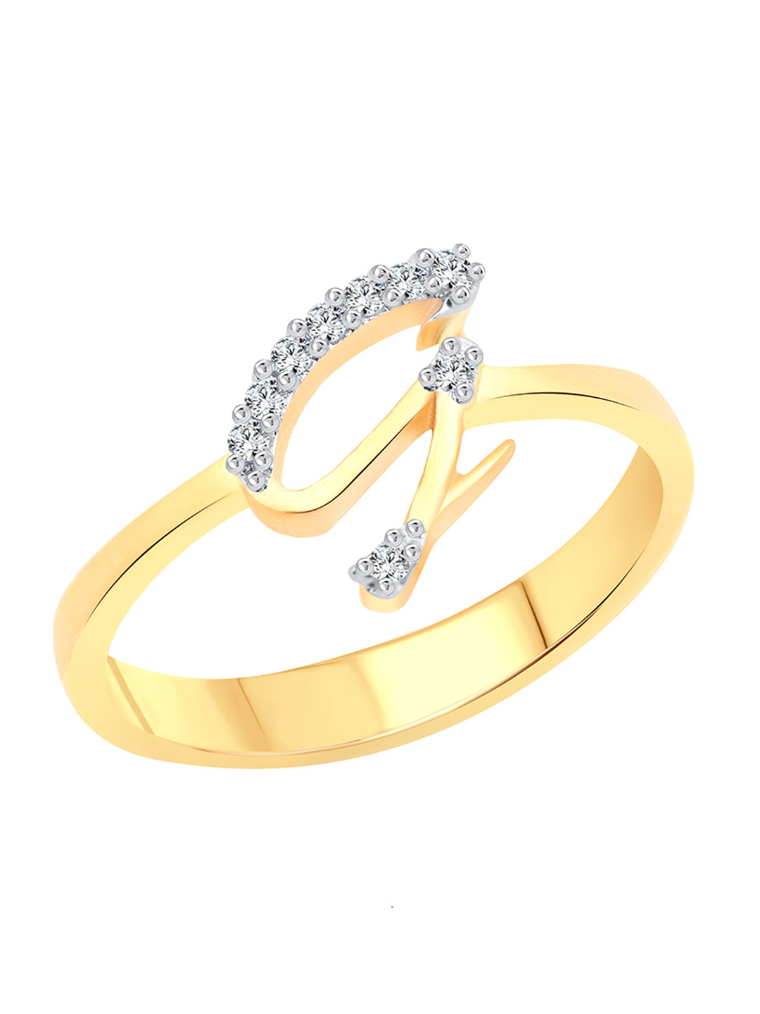 Vighnaharta Gold-Plated CZ Studded Alphabet G Finger Ring