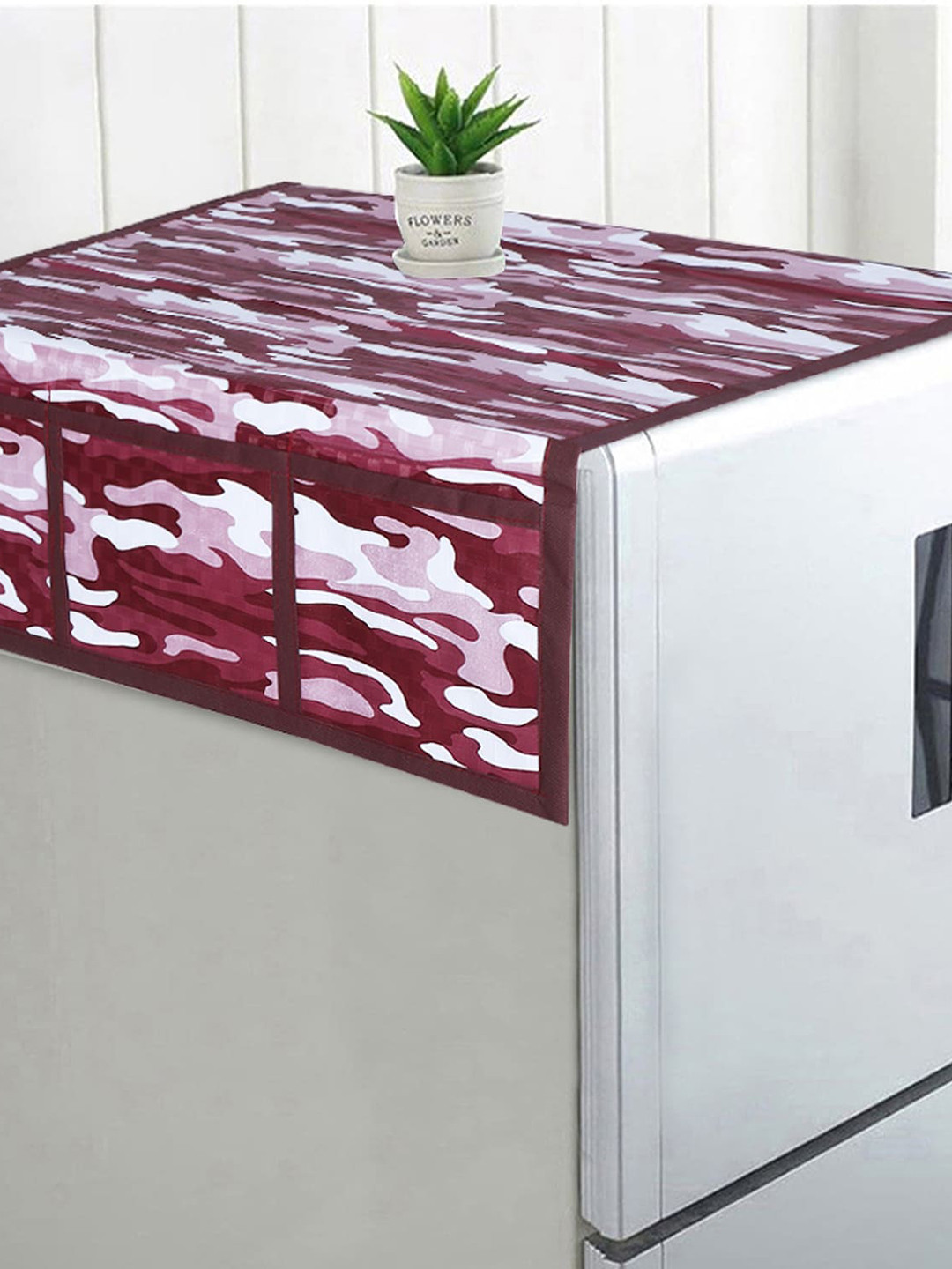 Dakshya Industries Rust-Colored & White Printed Refrigerator Cover
