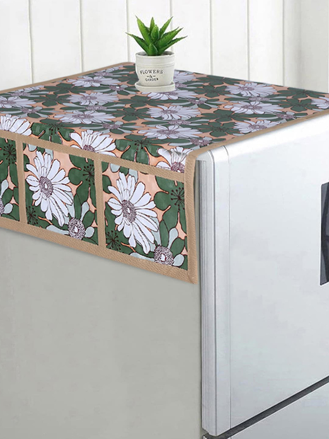 Dakshya Industries Green & White Printed Refrigerator Cover