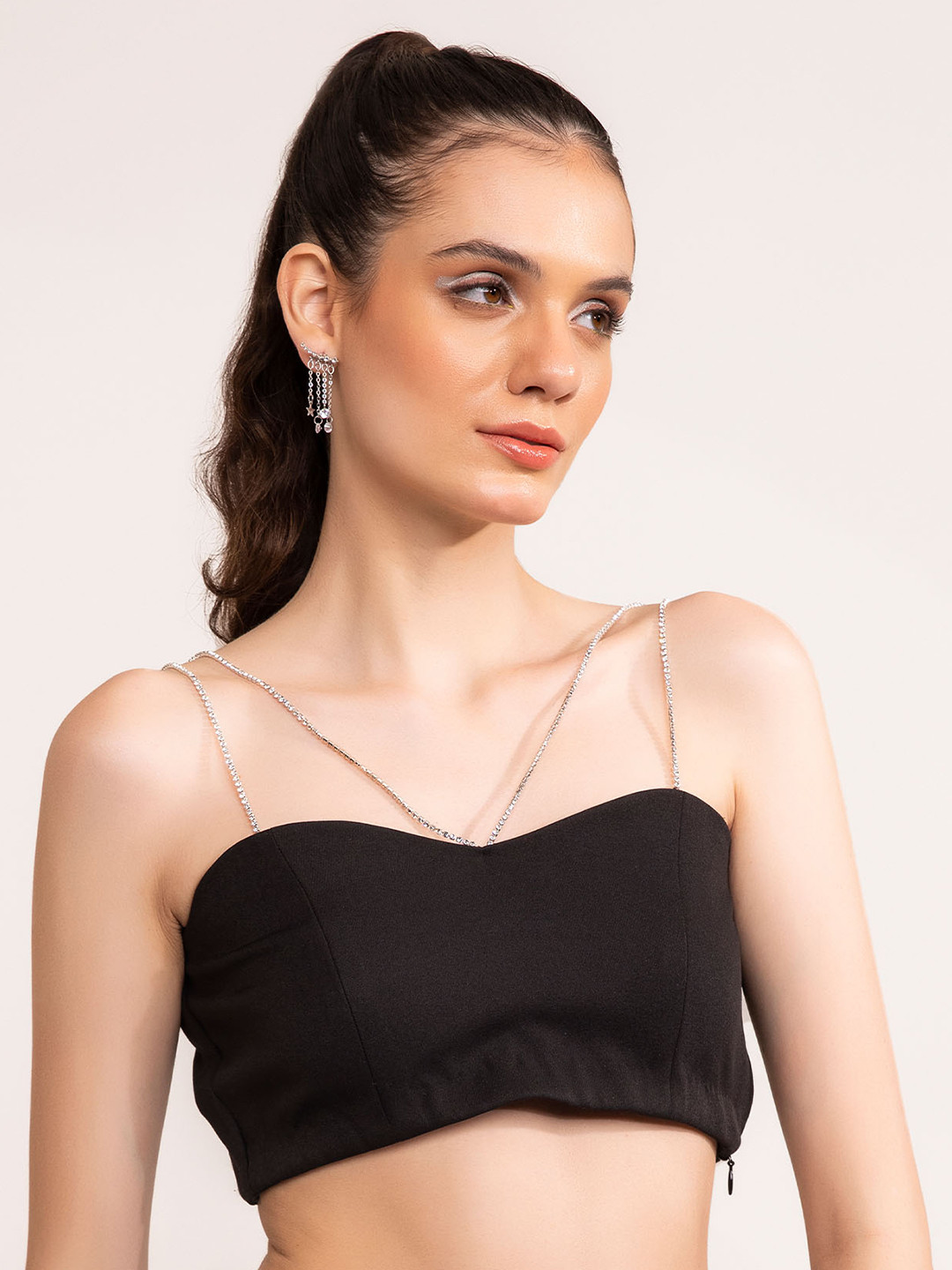 KAORI BY SHREYA AGARWAL Sweetheart Neck Shoulder Straps Embellished Bralette Crop Top