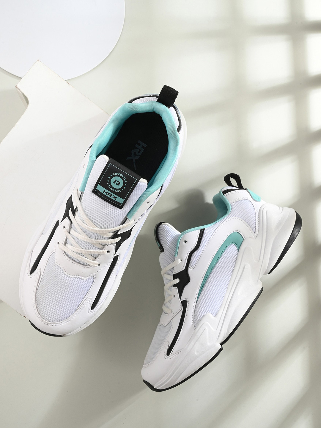 HRX by Hrithik Roshan Men White & Green Colourblocked Mesh Comfort Insole Sneakers