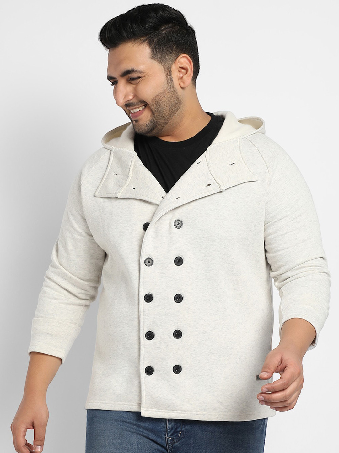 Instafab Plus Men Off White Windcheater Tailored Jacket