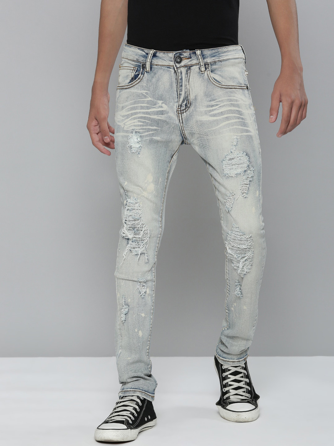 WAIMEA Boys Hollywood Skinny Fit Mildly Distressed Heavy Fade Ripped Stretchable Jeans