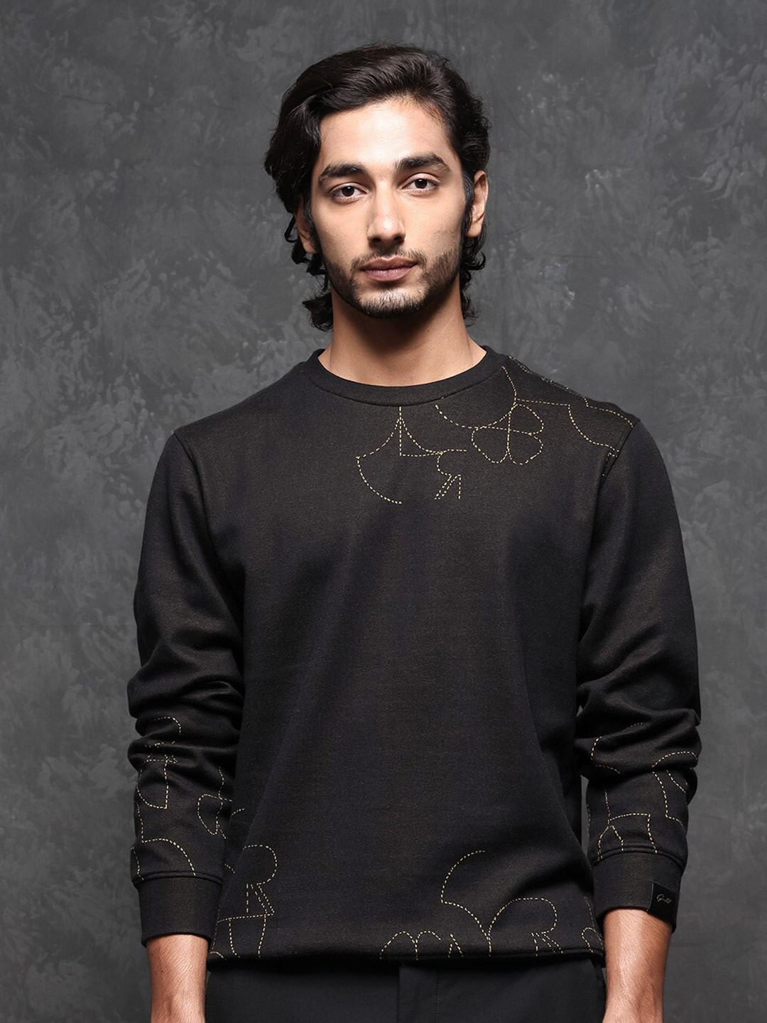 RARE RABBIT Men Planes Graphic Print Logo Round Neck Sweatshirt