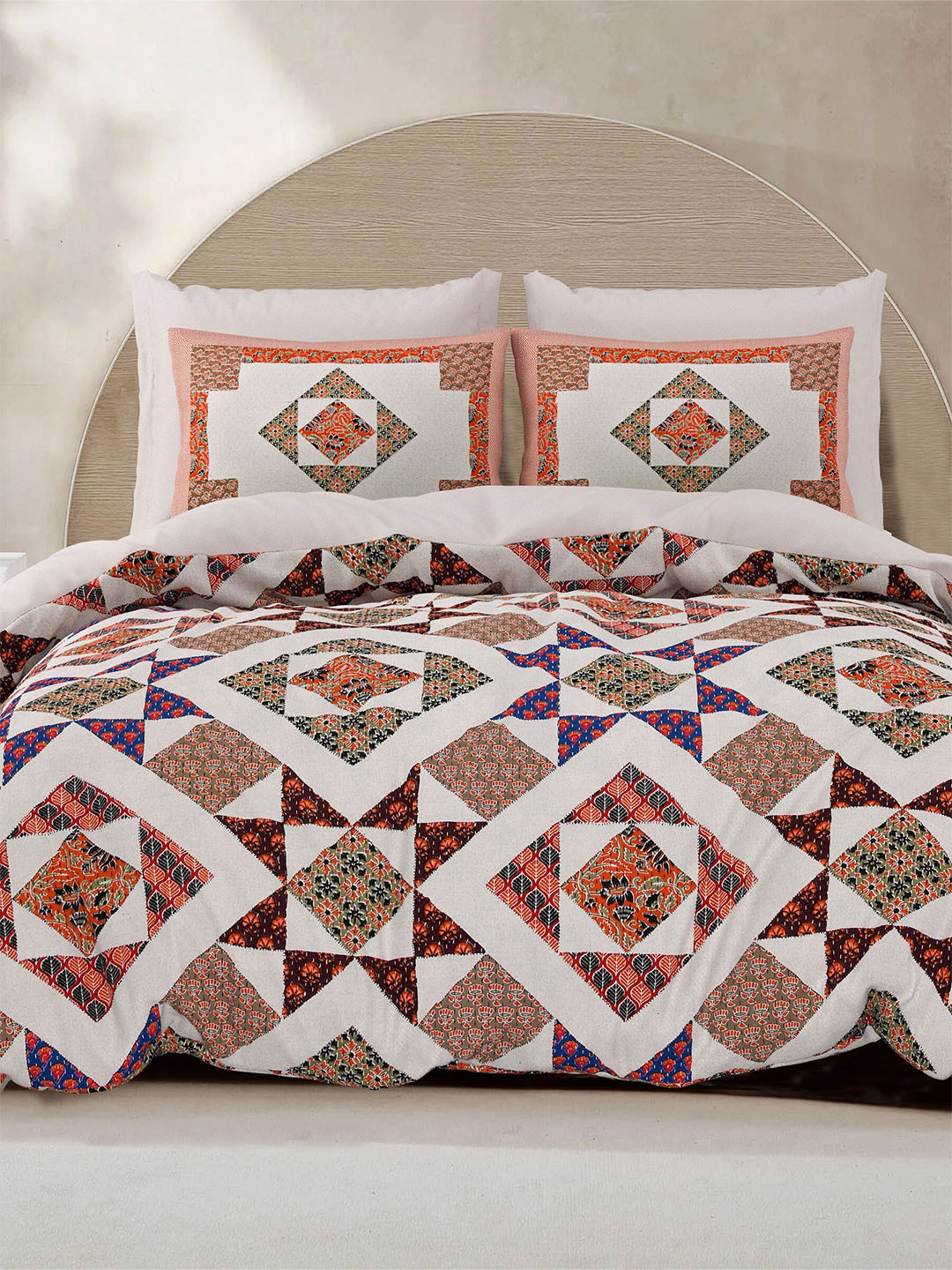 LIVING ROOTS Super King Size Jaipur Block Print Cotton Bedsheet With 2 Pillow Covers