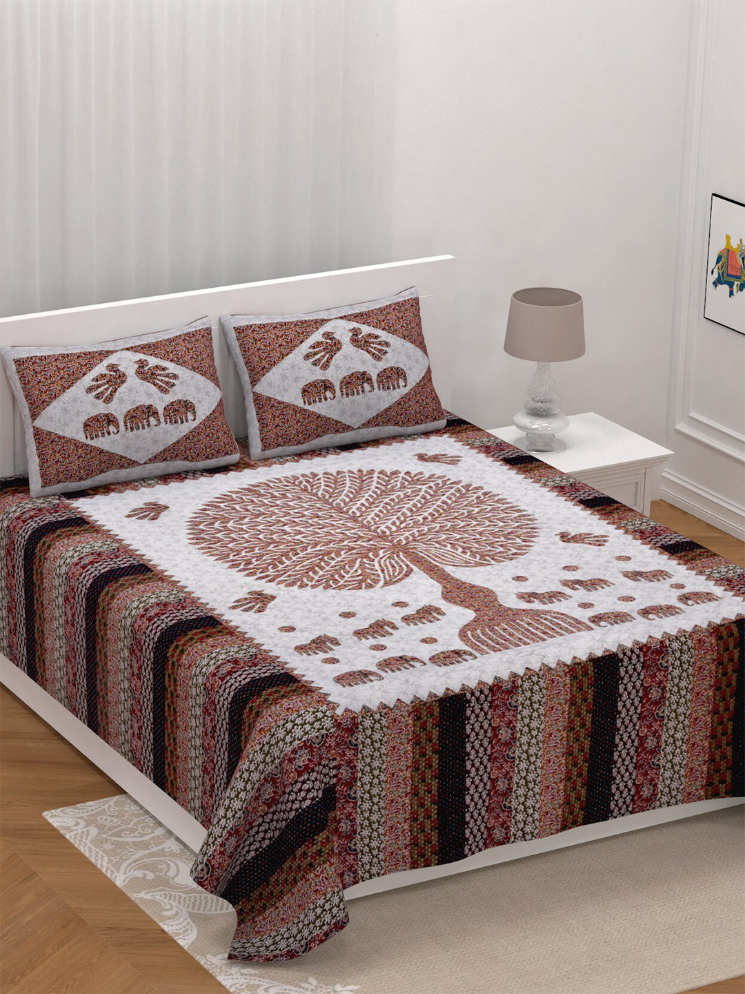 LIVING ROOTS Matthiola White Floral Pure Cotton Breathable 300 TC Super King Fine Bedsheet with 2 Pillow Covers-262 x 262 cm