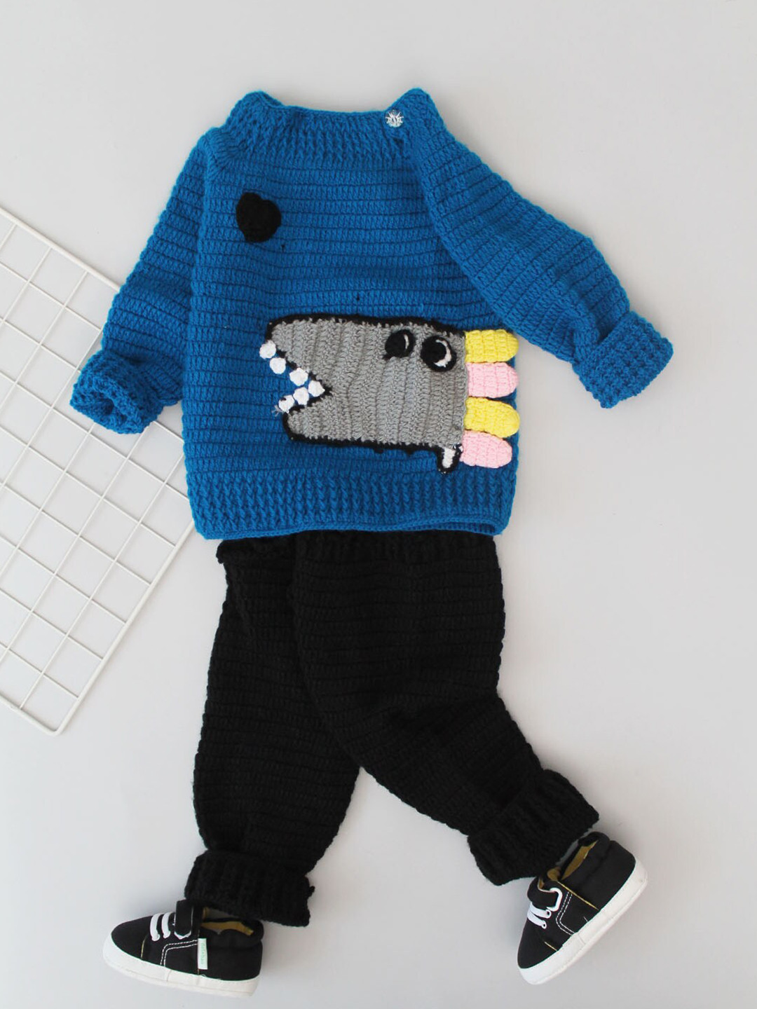 Woonie Kids Self Design Crochet T-Shirt with Pyjamas