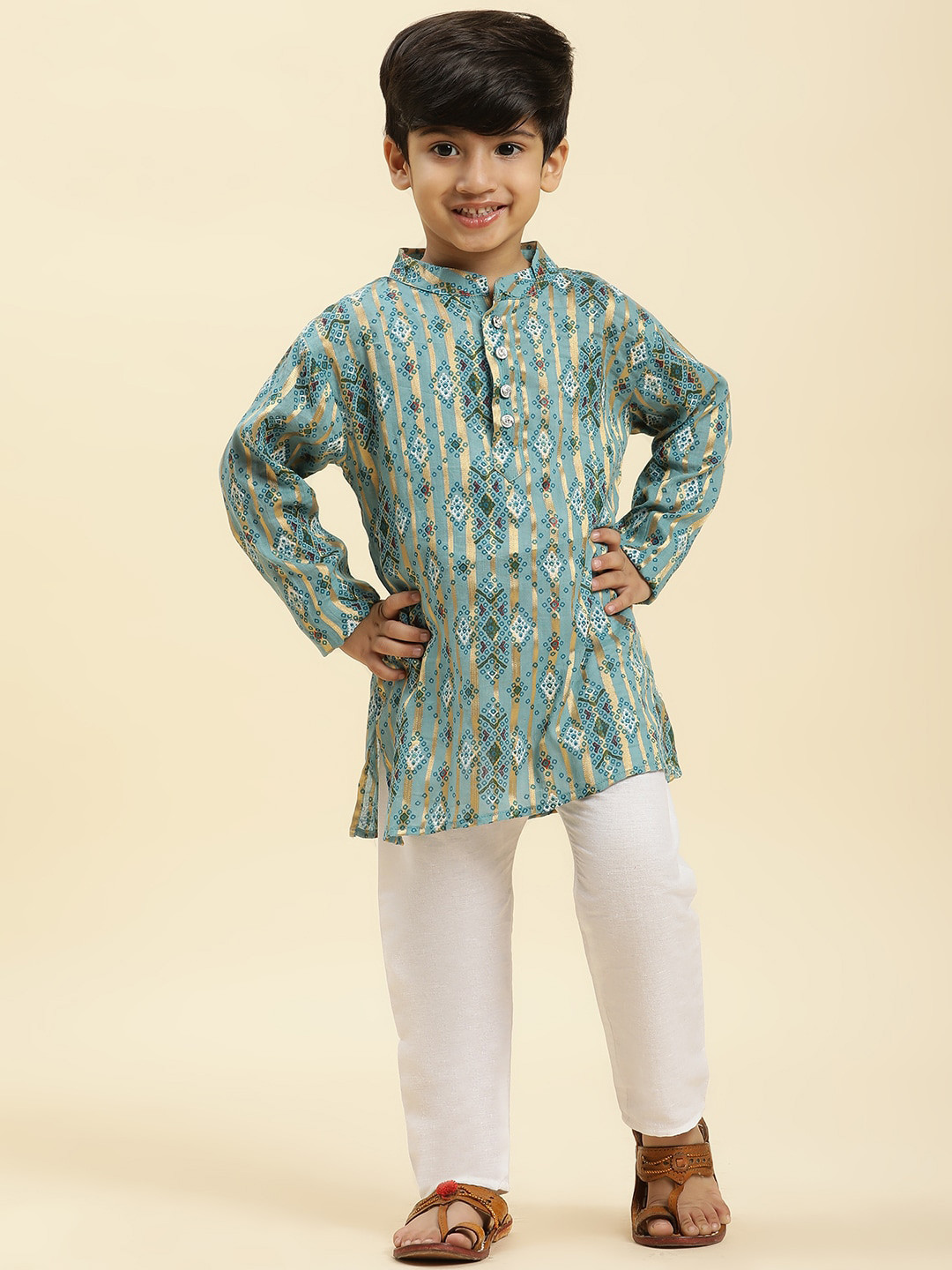 Stuffie Land Boys Ethnic Motifs Printed Regular Pure Cotton Kurta with Pyjamas
