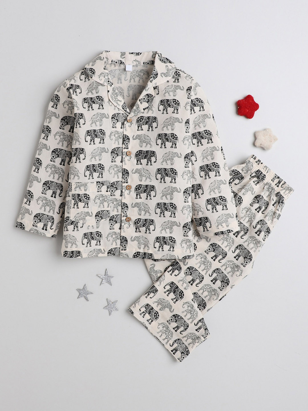 The Magic Wand Kids Printed Lapel Collar Pure Cotton Night suit