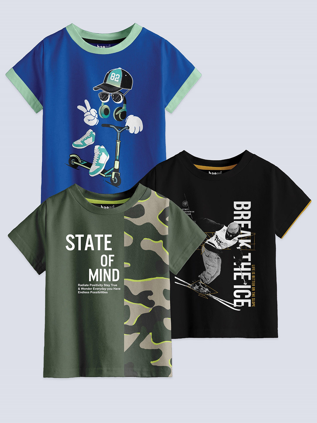 BAESD Boys Pack Of 3 Printed Cotton T-shirt
