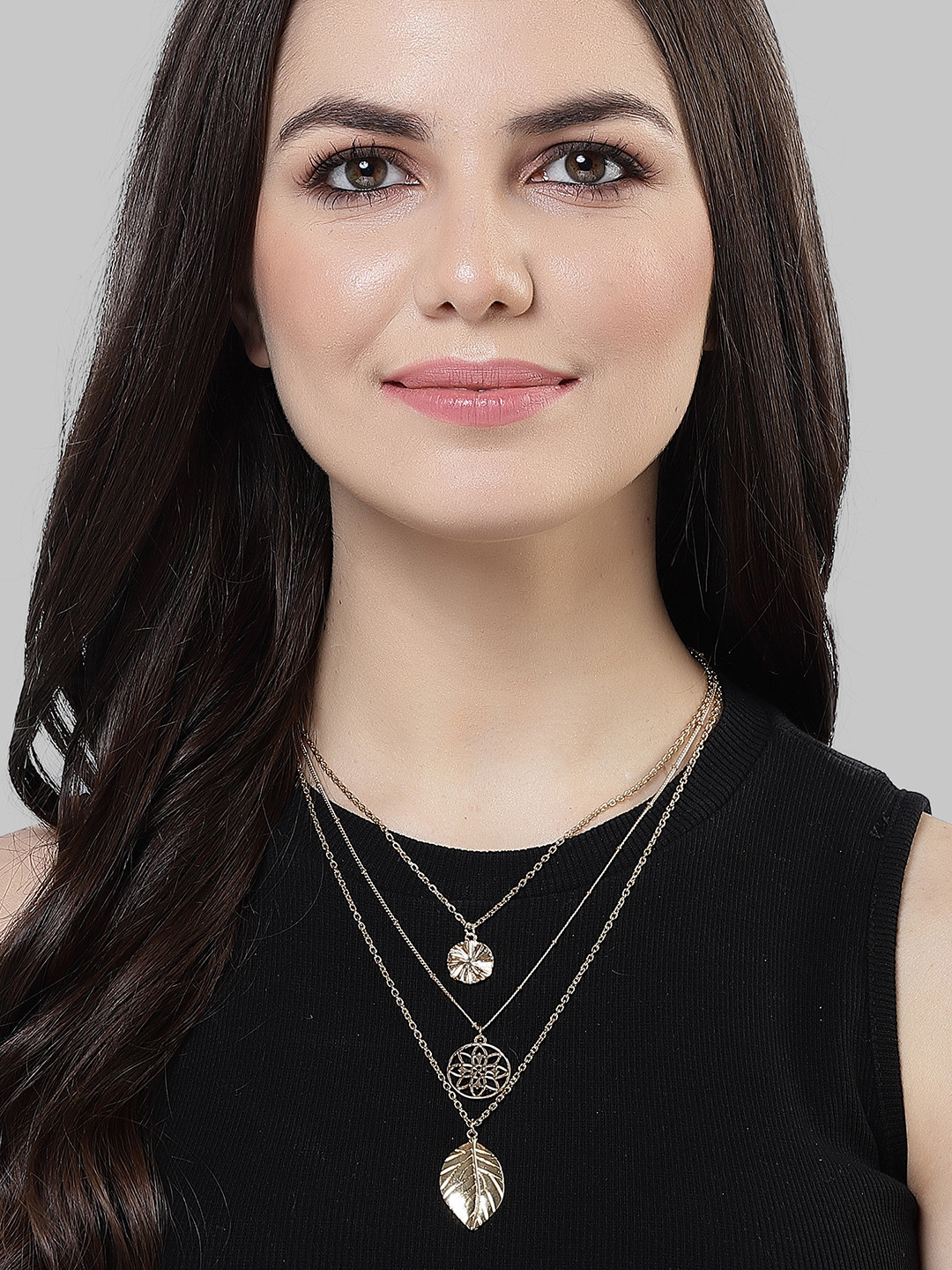 Bohey by KARATCART Gold-Plated Stone Studded Layered Chain