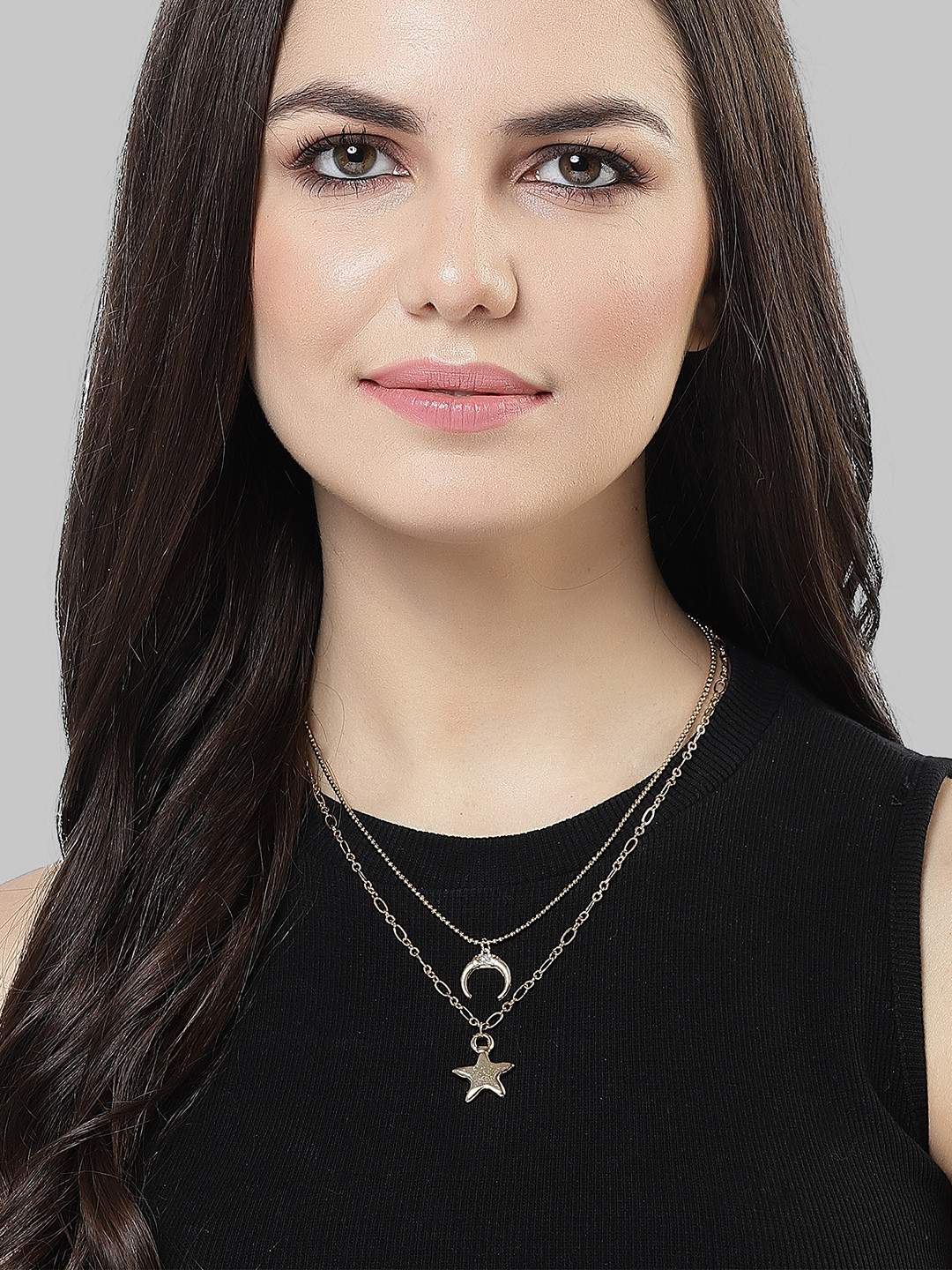 Bohey by KARATCART Gold-Plated Stone Studded Layered Chain