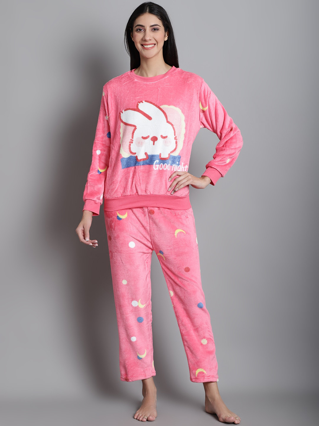 Jinfo Graphic Printed Fleece T-shirt With Pyjamas