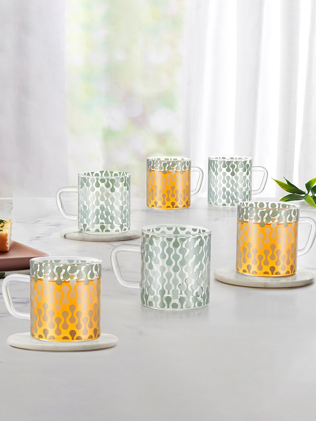 BOROSIL Wide Awake Owl Transparent Abstract Glass Handmade 6 Piece Mugs-190ml