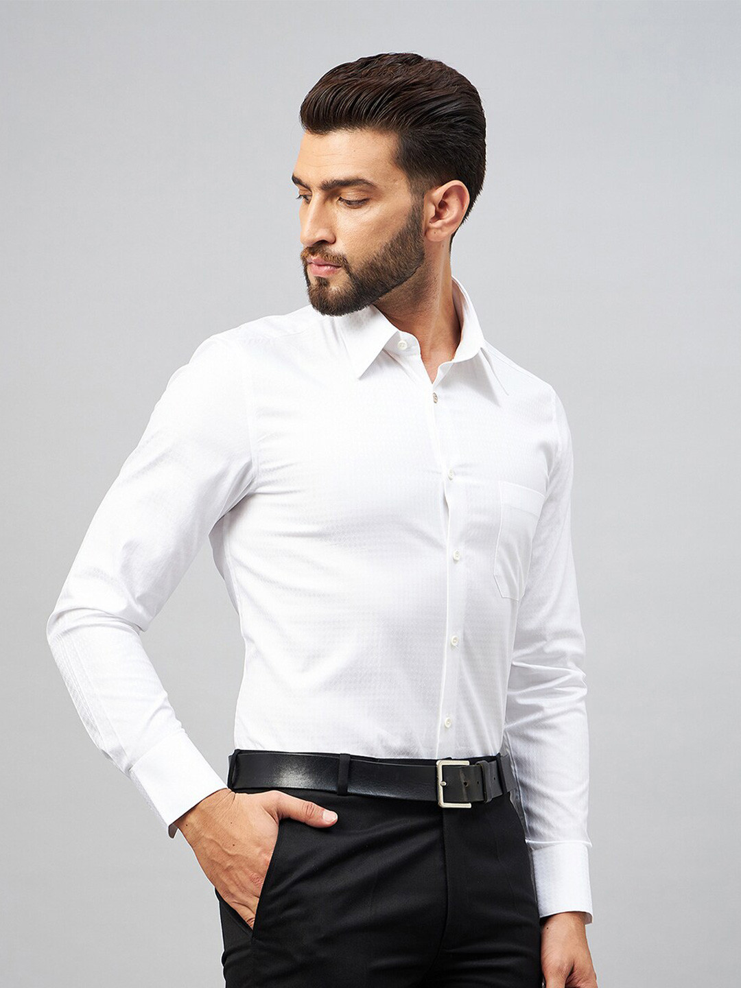 LOUIS STITCH Geometric Woven Design Comfort Regular Fit Cotton Formal Shirt