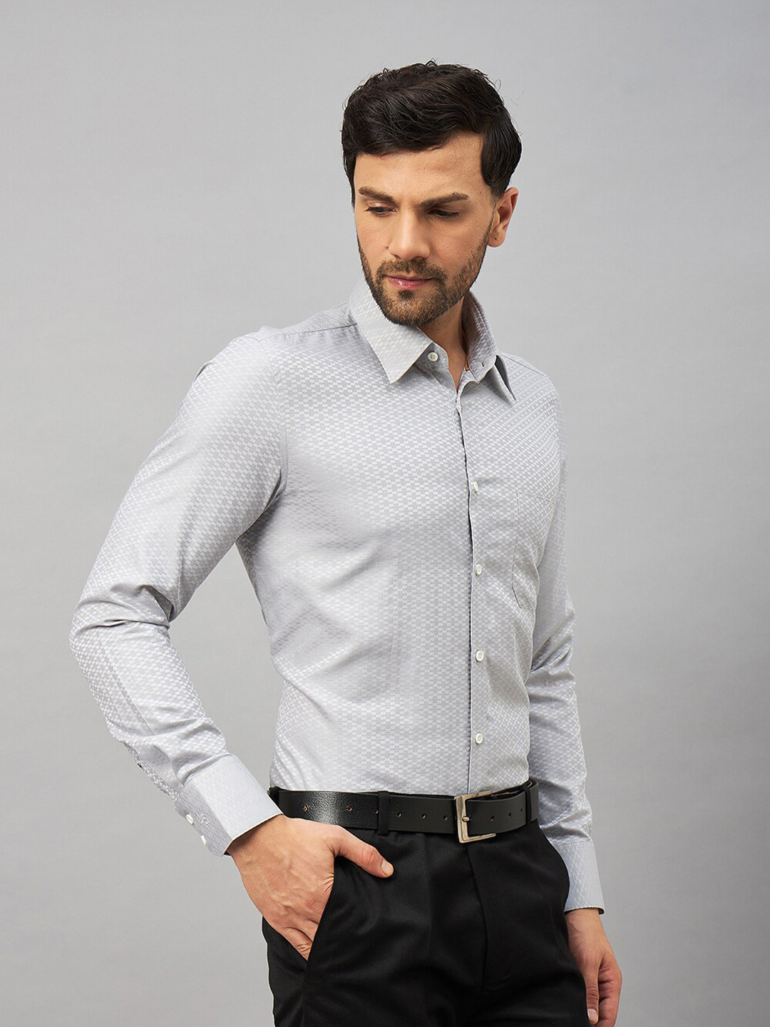 LOUIS STITCH Men Grey Comfort Opaque Formal Shirt