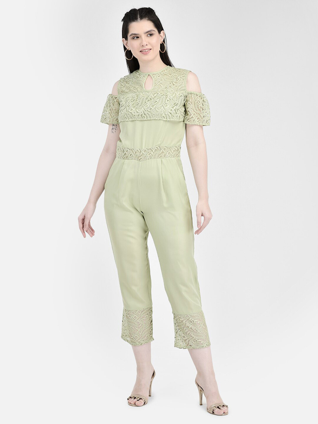 Eavan Self Design Basic Jumpsuit With Lace Inserts
