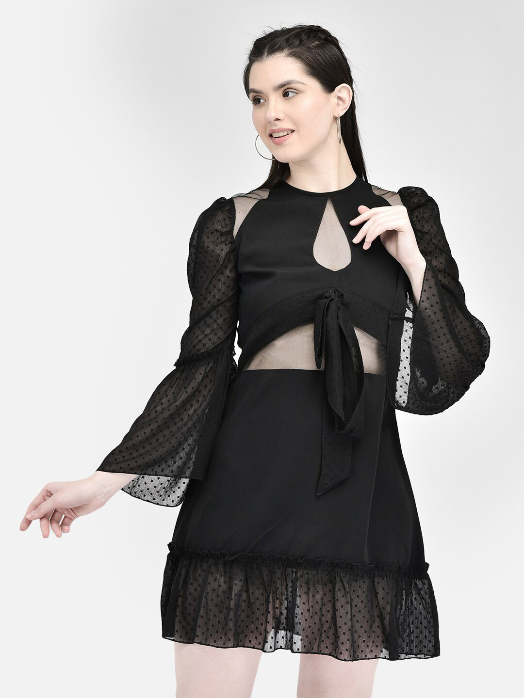 Eavan Round Neck Bell Sleeve Cut-out A-Line Dress