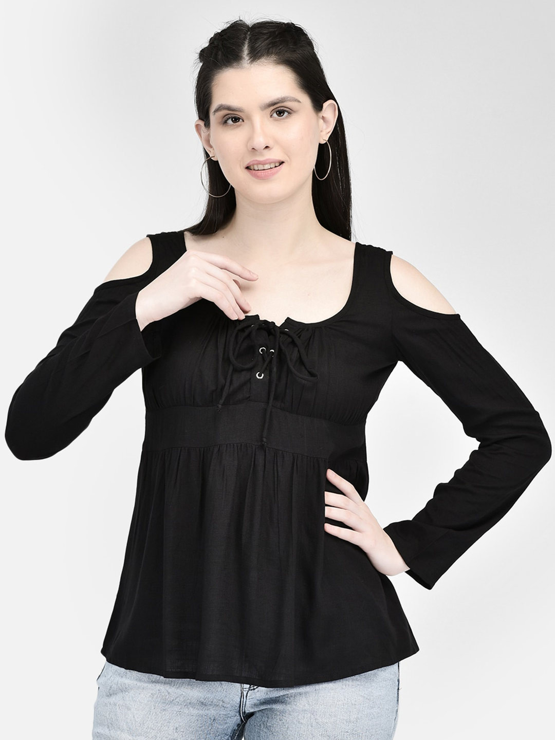 Eavan Tie-Up Neck Cold-Shoulder Empire Top
