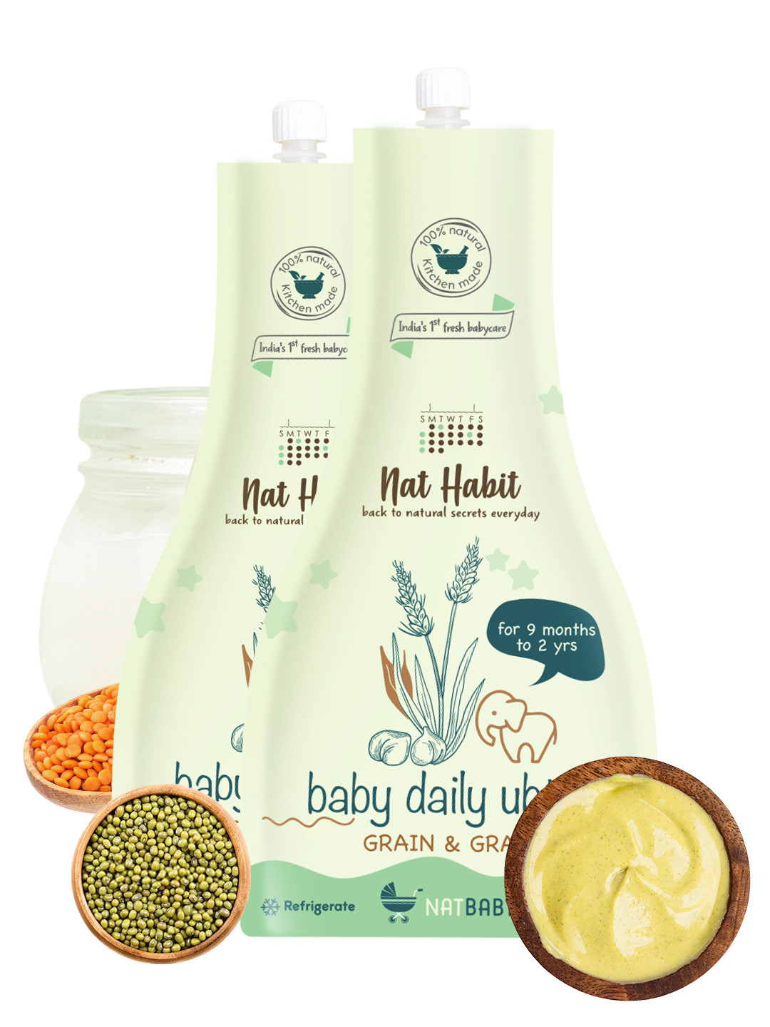 Nat Habit Set of 2 Baby Daily Ubtan Body Wash with Wheat Flour & Besan - 80 g each