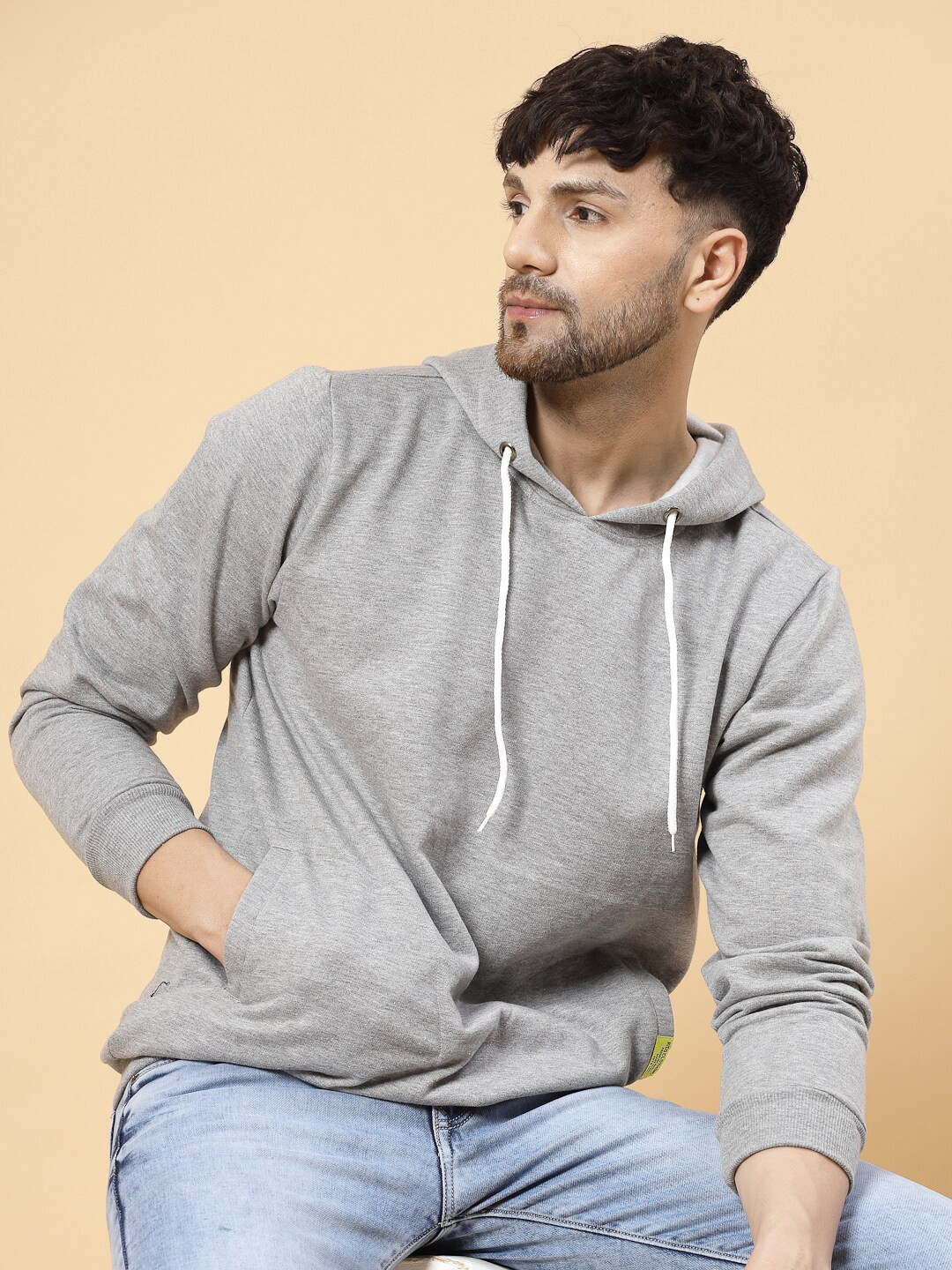 Rigo Solid Open Hooded Casual Pullover Sweatshirt