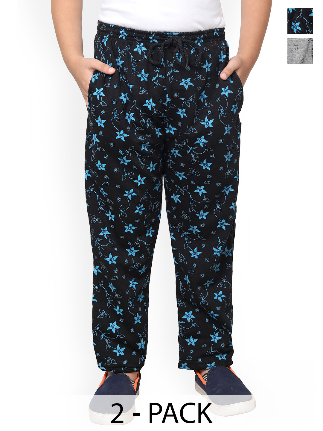 IndiWeaves Boys Pack Of 2 Conversational Printed Fleece Track Pants