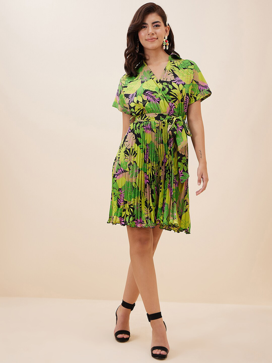 Antheaa Floral Print Crepe Fit & Flare Dress