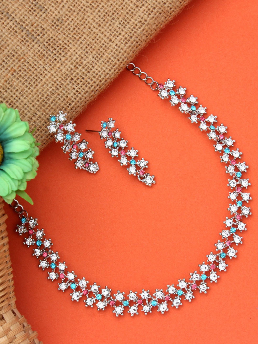 Atasi International Rhodium-Plated Artificial Stones-studded Jewellery Set