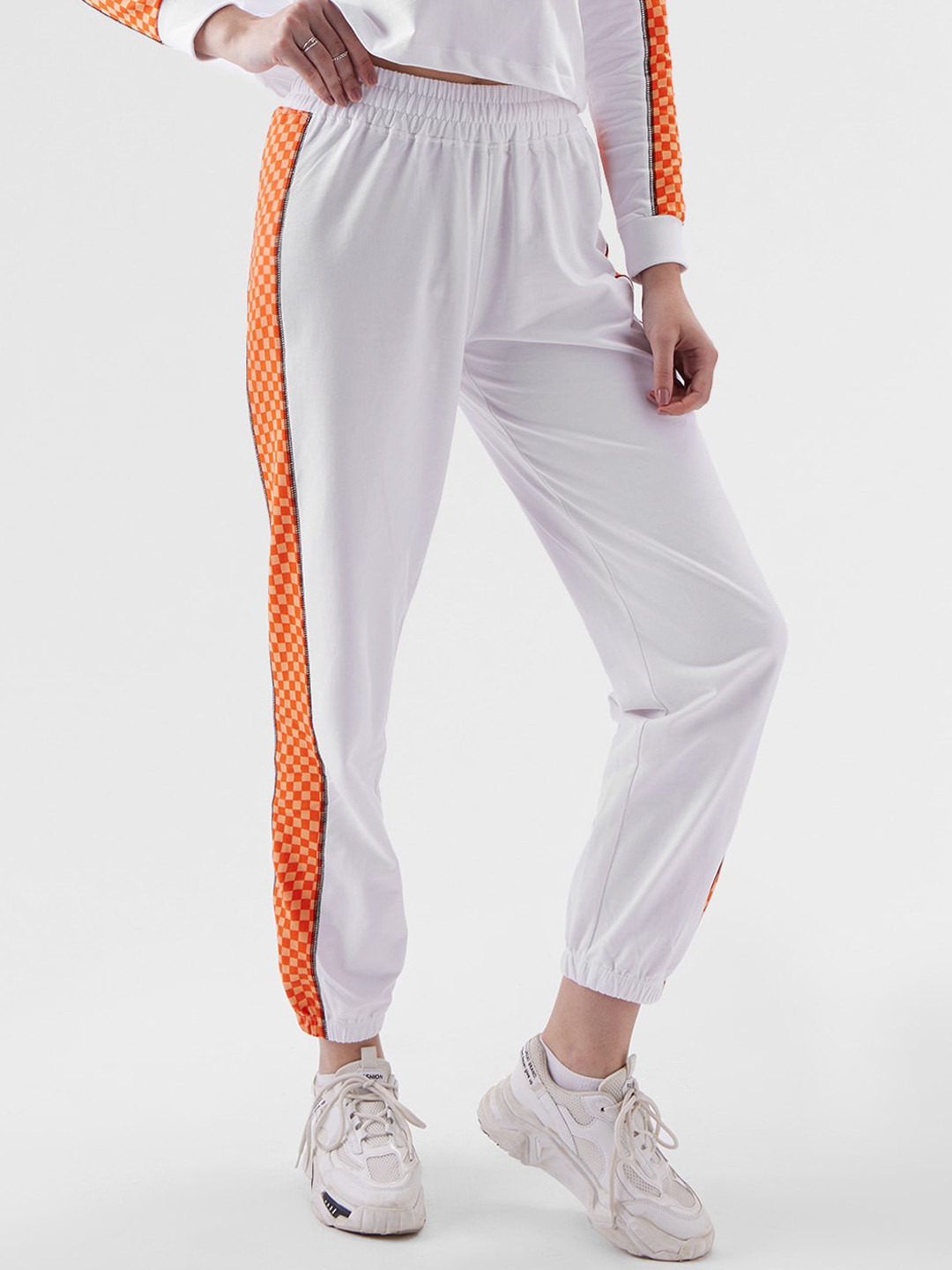 The Souled Store Women Checked Detail Regular Fit Pure Cotton Joggers