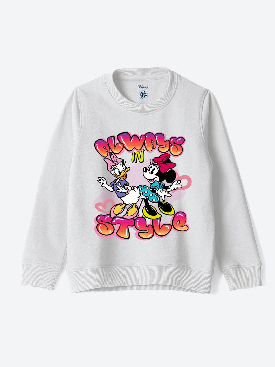 YK Disney Kids Humour and Comic Minnie & Daisy Printed Pullover Sweatshirt