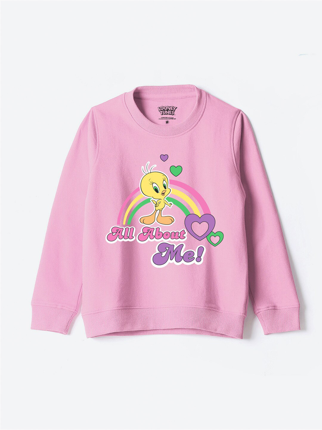 YK Warner Bros Girls Tweety Printed Cotton Sweatshirt
