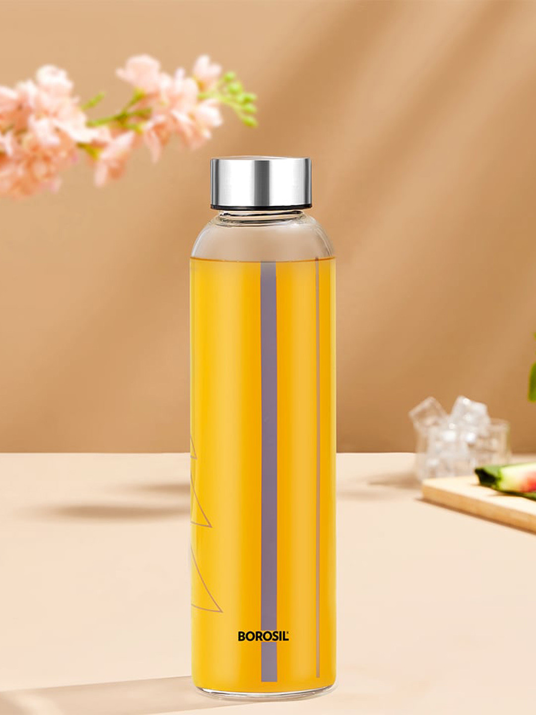BOROSIL Sintra Transparent Brand Logo Glass Spill Proof Water Bottle - 550ml