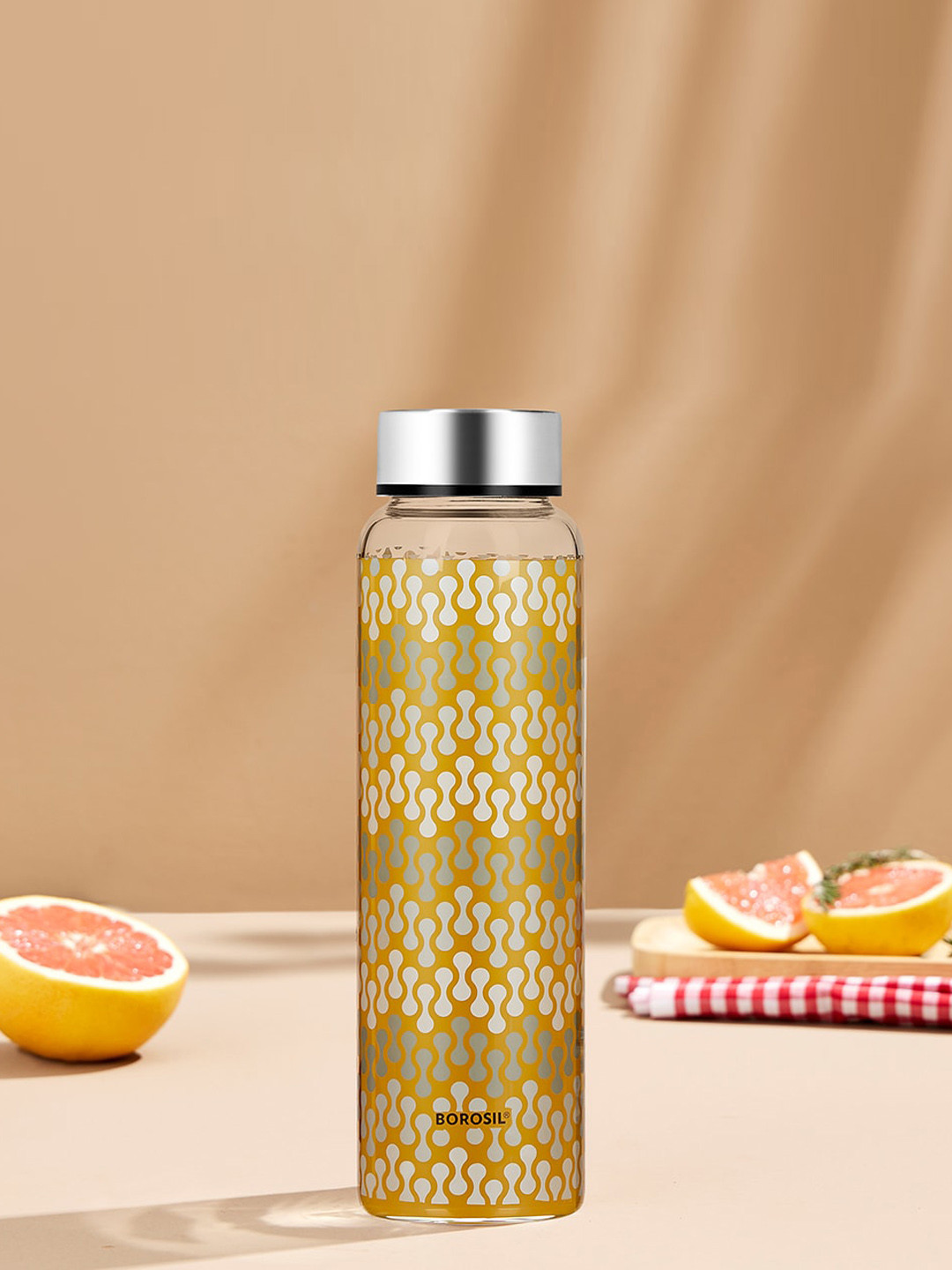 BOROSIL Vista Transparent Abstract Glass Spill Proof Water Bottle - 1L