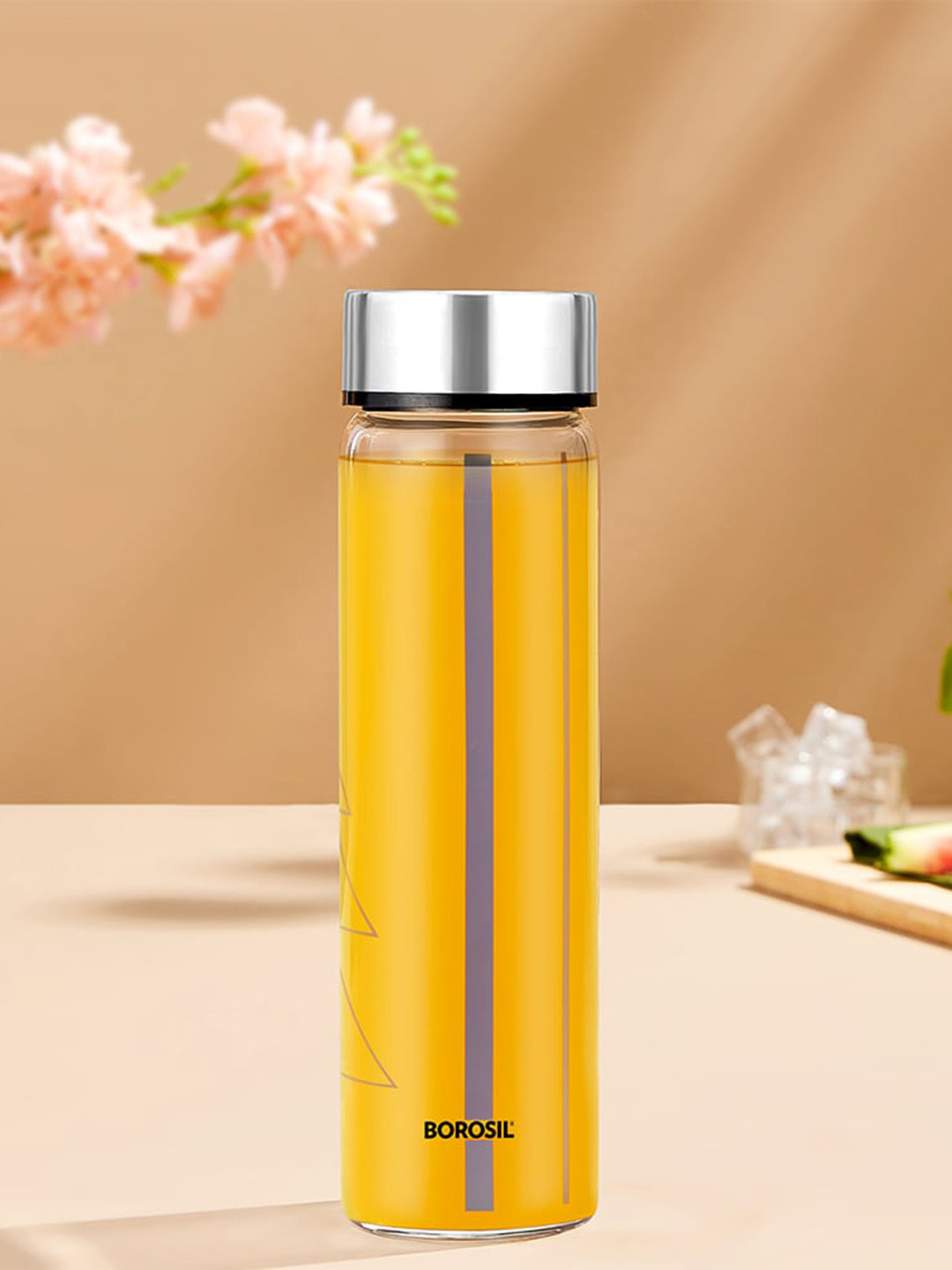 BOROSIL Sintra Transparent Brand Logo Glass Microwave Safe Water Bottle - 550ml