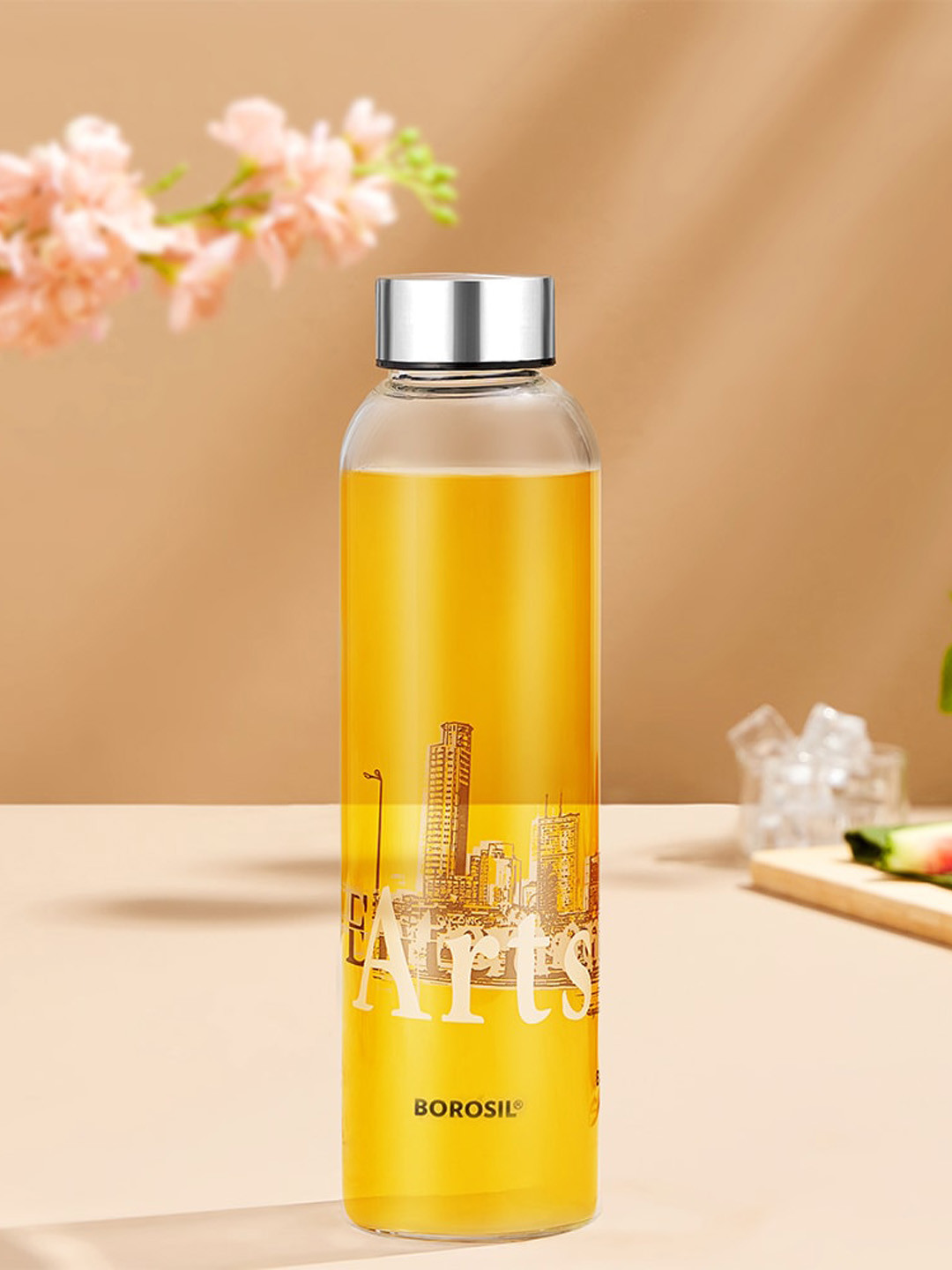 BOROSIL Roma Transparent Typography Glass Airtight Water Bottle - 550ml