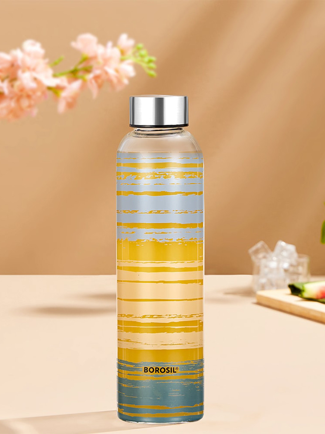 BOROSIL Glance Transparent Abstract Glass Airtight Water Bottle - 550ml