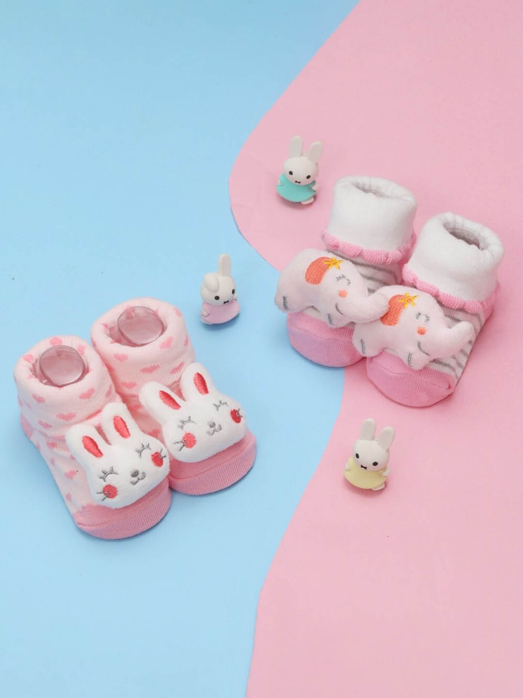 Yellow Bee Infant Girls Pack Of 2 Patterned Cotton Stuffed Toy Socks